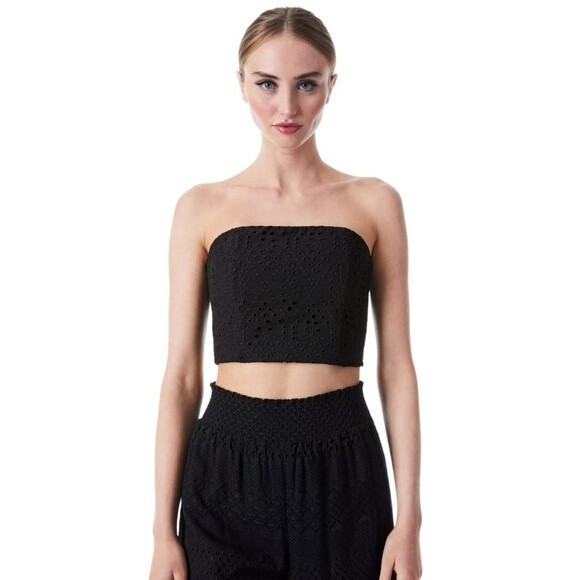 NWT Alice + Olivia | Black Ceresi Eyelet Bandeau Top 0 - Picture 1 of 6